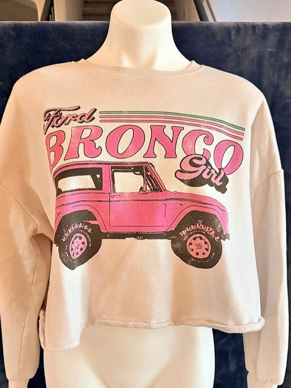 Ford Bronco Girl Crop Sweatshirt Pink & Cream